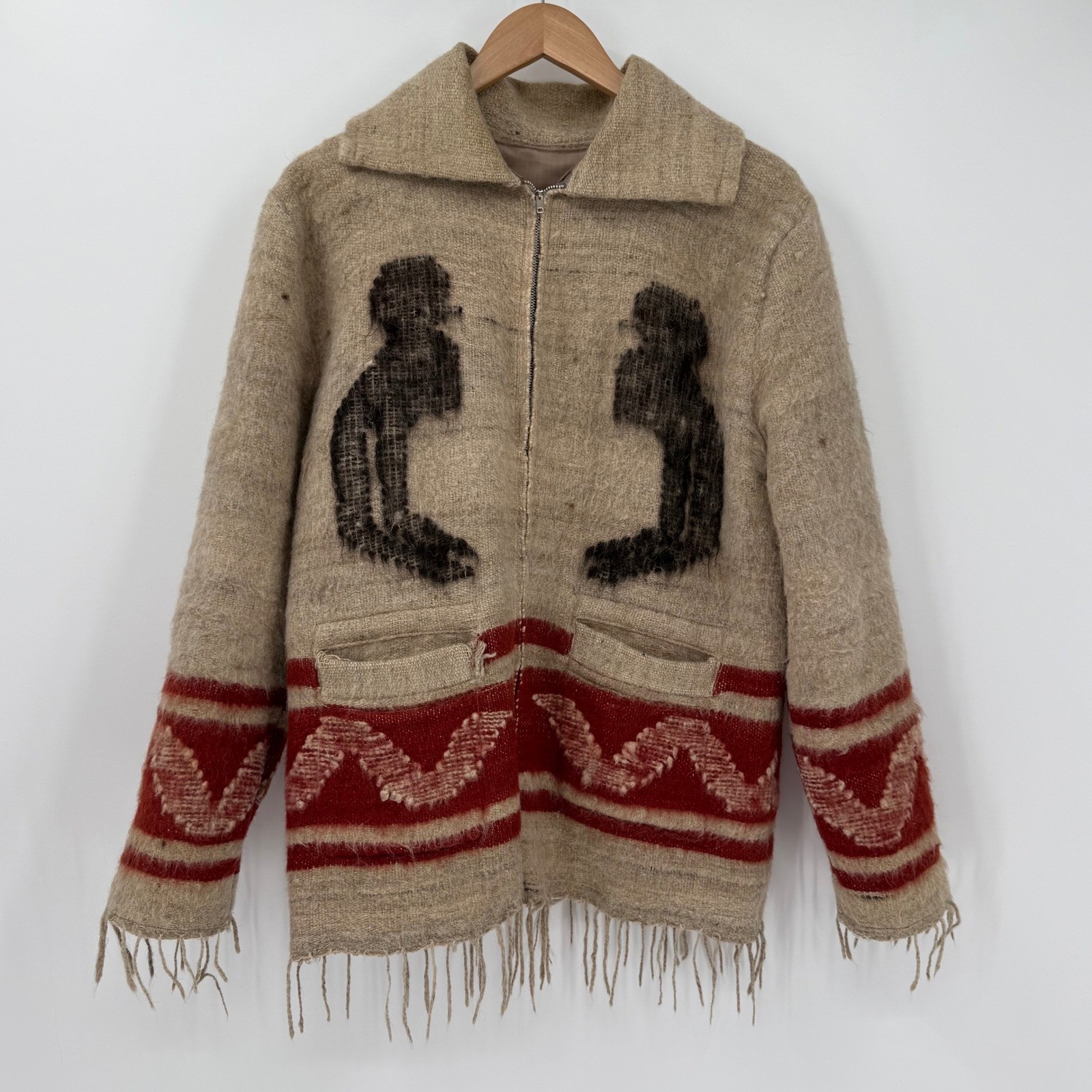 Vintage Unbranded Southwest Wool Fringe Jacket Horses Equestrian Zip Coat Large