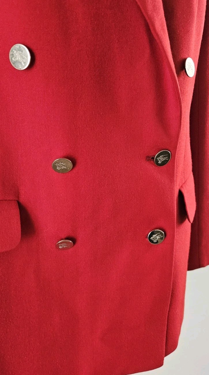 Vintage Burberrys&rsquo; Patrick James Cherry Red Double Breasted Wool Blazer Sz Lrg