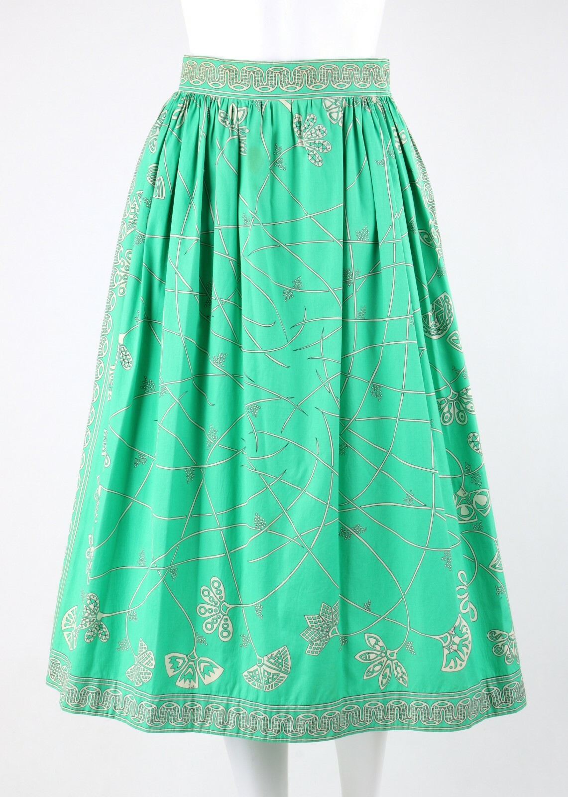 EMILIO PUCCI c.1976 « Chad » Print 2 Pc Green Cotton Shirt Skirt Dress Set