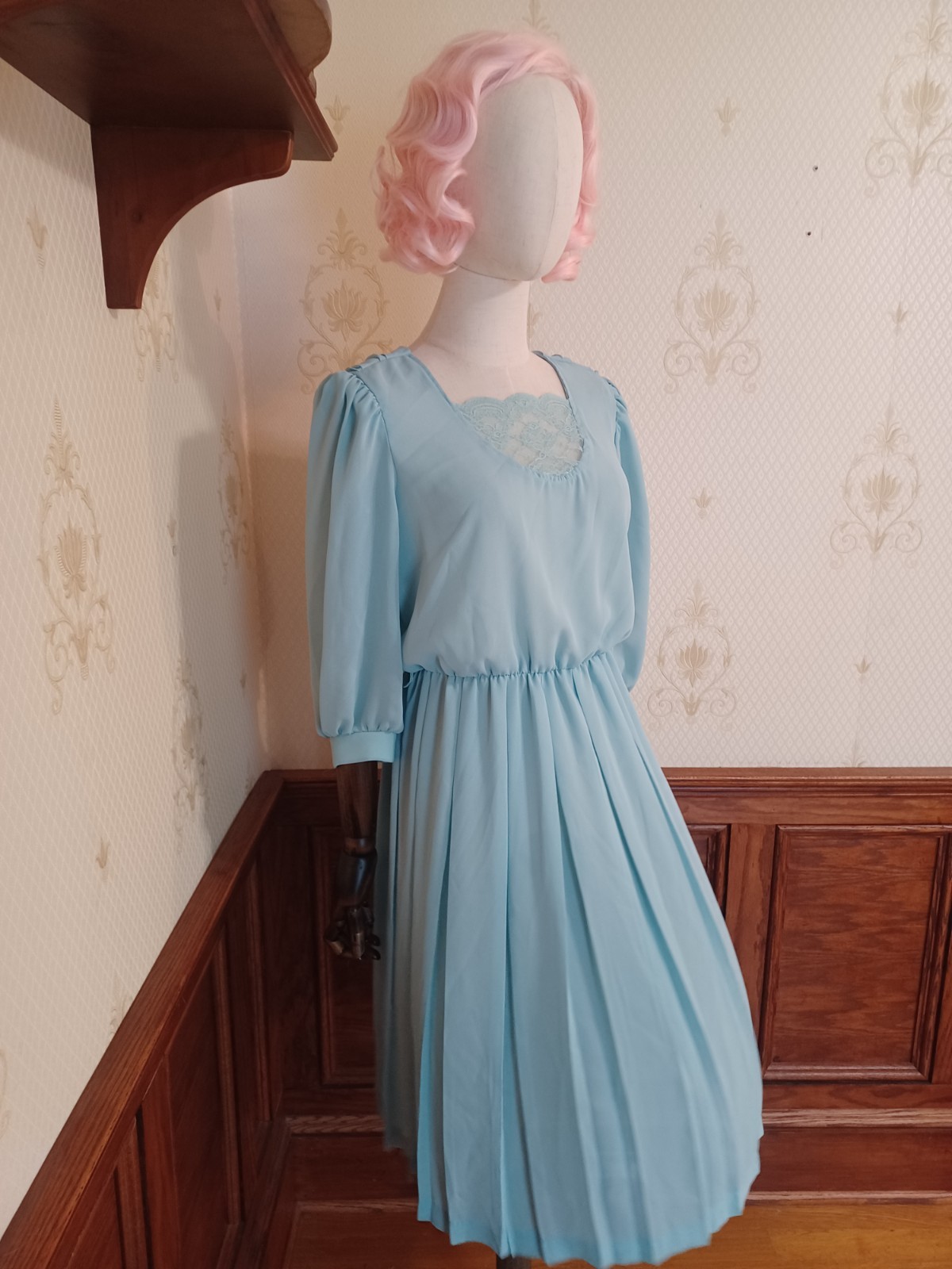 Vintage 1980s Sheer Pastel Aqua Bobby&rsquo;s Girl Romantic Coquette Dress