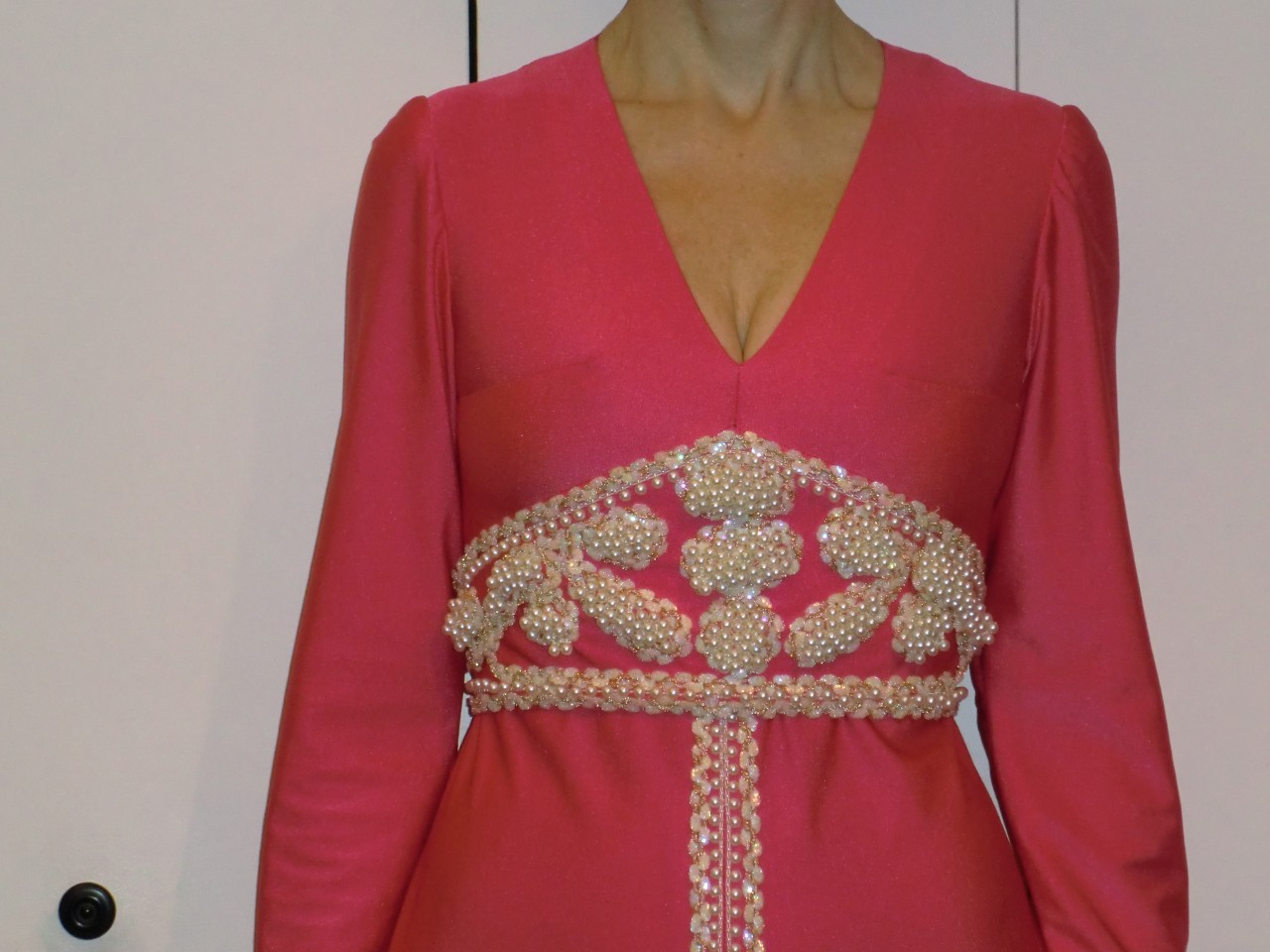 VTG Original Micky Tummino Faux Pearls Pink Gown XS 0 2