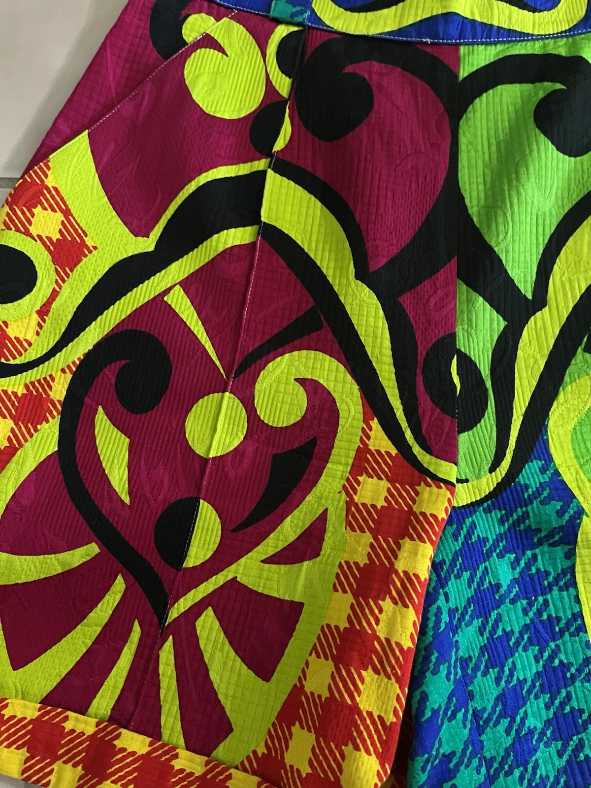 Vintage VERSACE Couture Colorful Abstract Pattern Shorts, Size 46, Signed