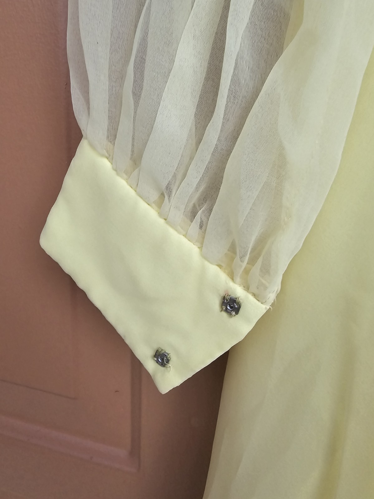 Vintage Custom Made Yellow Chiffon 1970s Formal Dress M