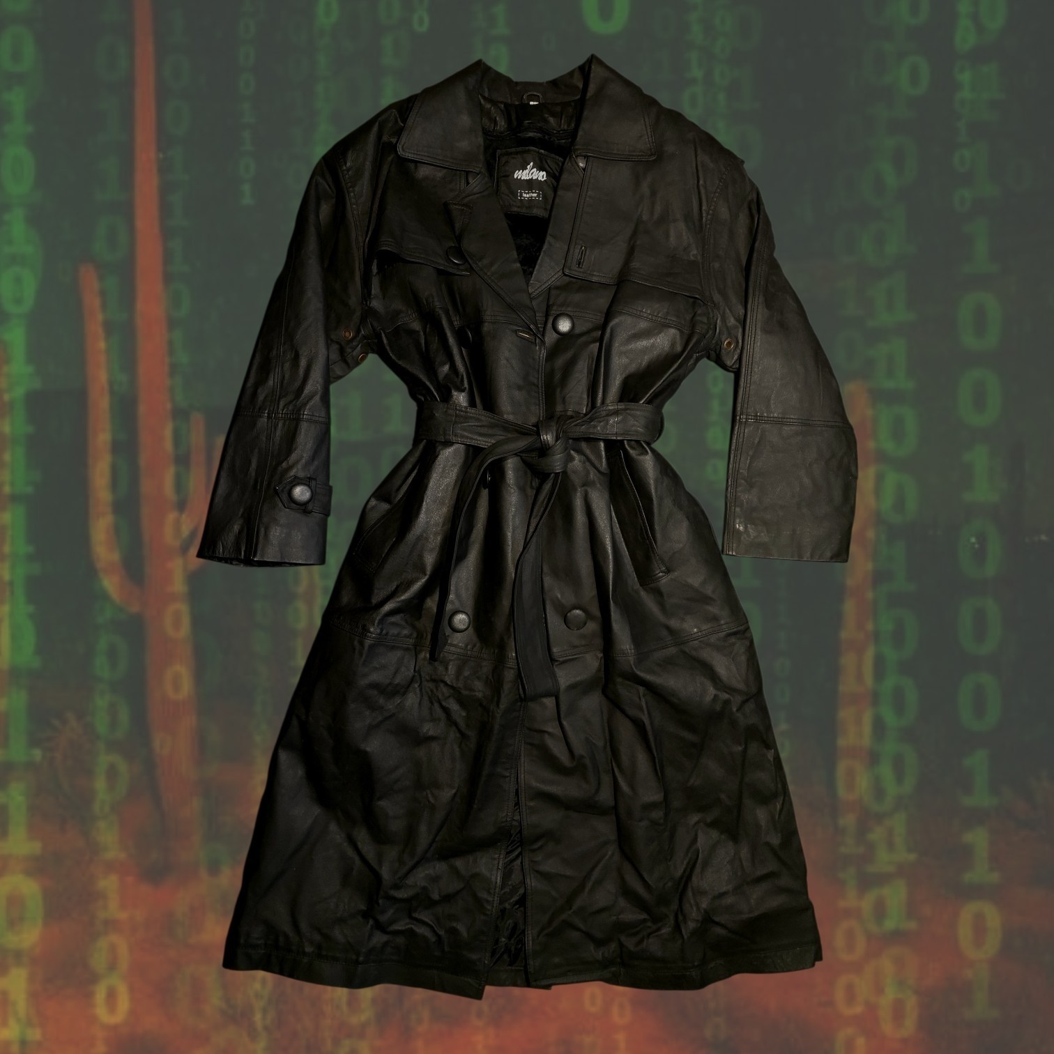 Vintage 80s/90s Milano Leather Black Genuine Leather Trench Coat Removable Vest