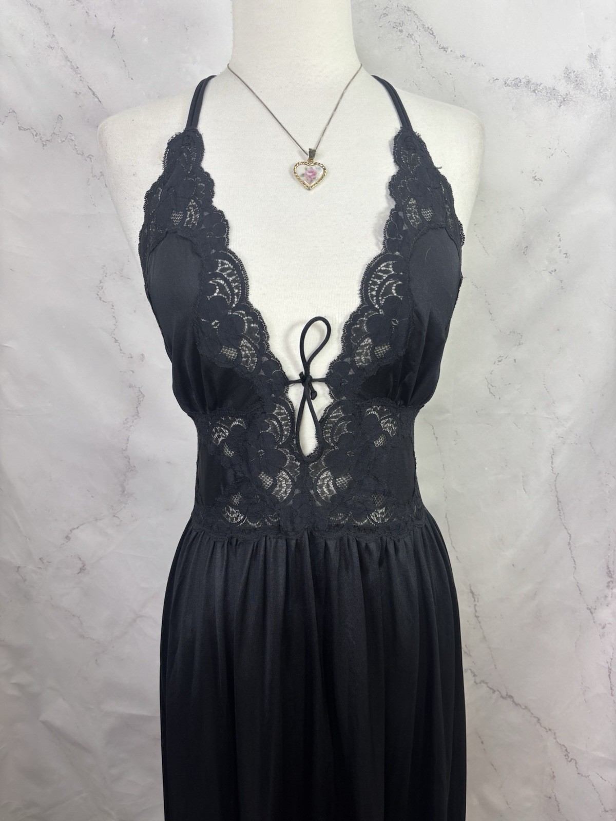 Vtg 70s Lily Of France Full Sweep Slip Dress M Black Old Hollywood Whimsigoth