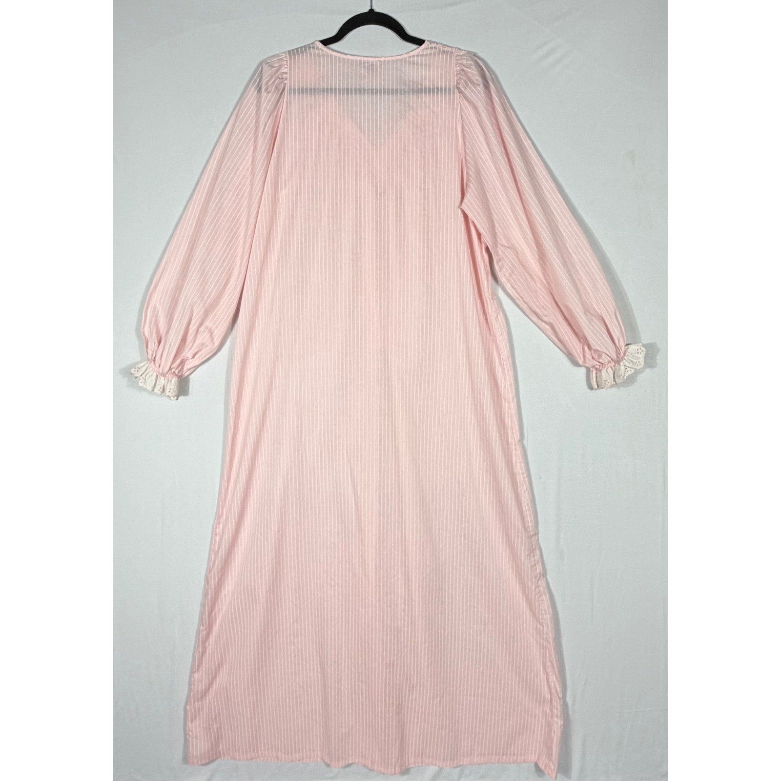 Vtg Donna Richard Gilligan O&rsquo;Malley Pink Pinstripe Eyelet Lace Nightgown Cottage
