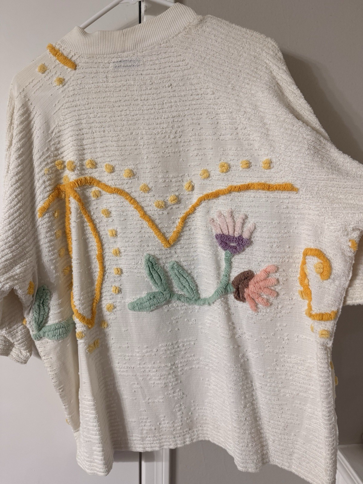 Vintage Artisan Chenille Embroidered Sweater | Floral Folk Art | Texas Made | M