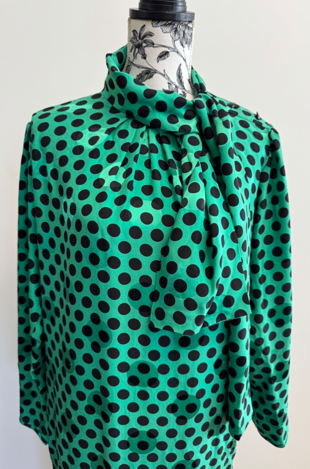 Vintage Emanuel Ungaro Ter silk green black polka dot dress size 6
