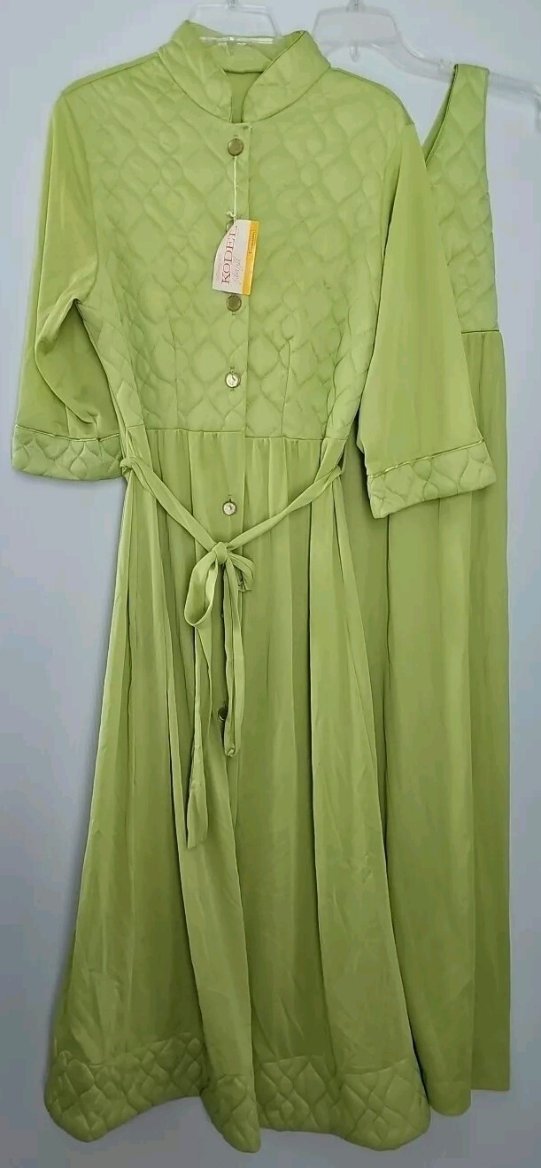 Texsheen 2 Piece Green Quilted Dressing Robe Peignoir + Nightgown Combo Set L
