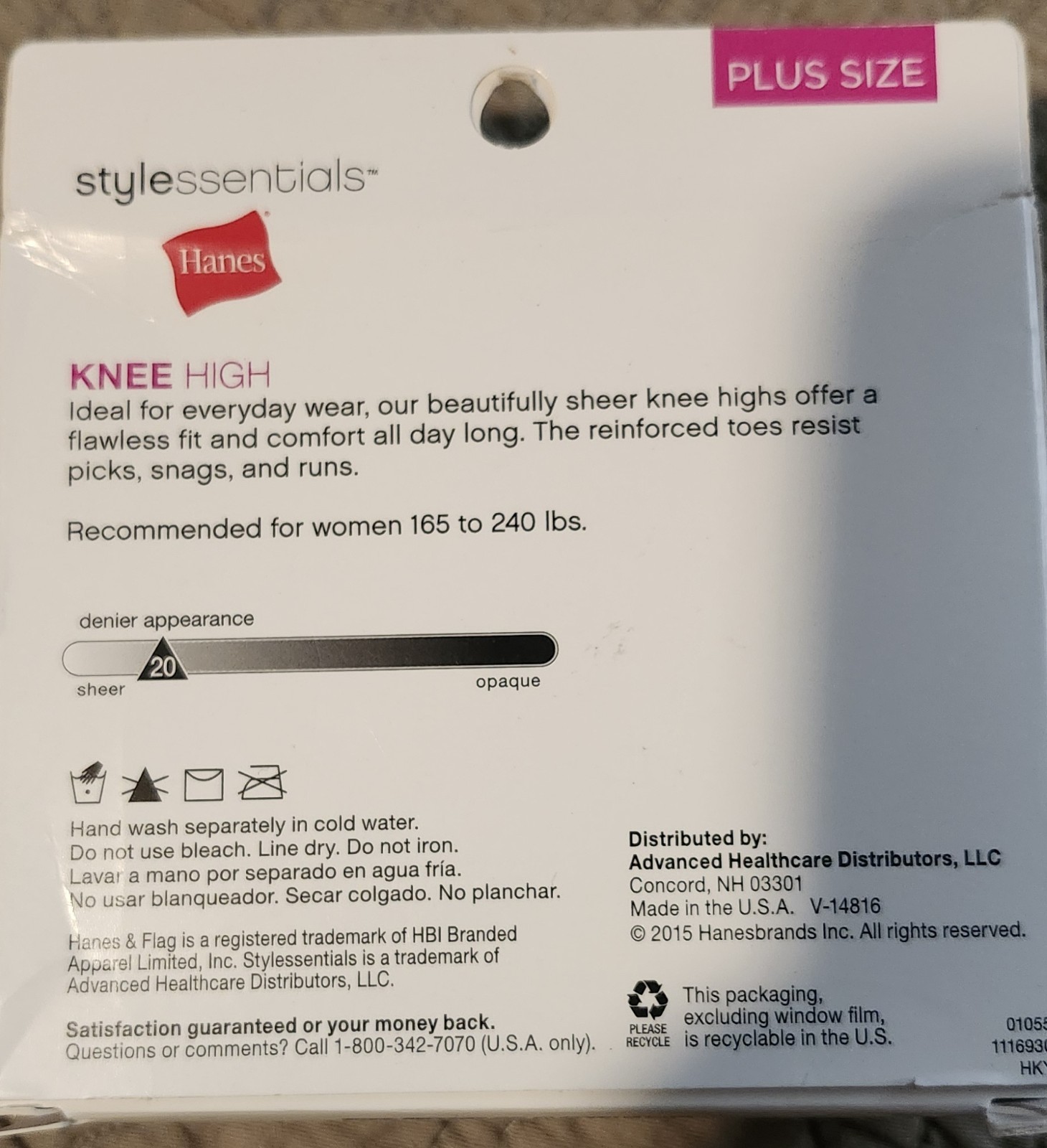Hanes Style Essentials Knee Highs Plus Size 4 Pr Off Black