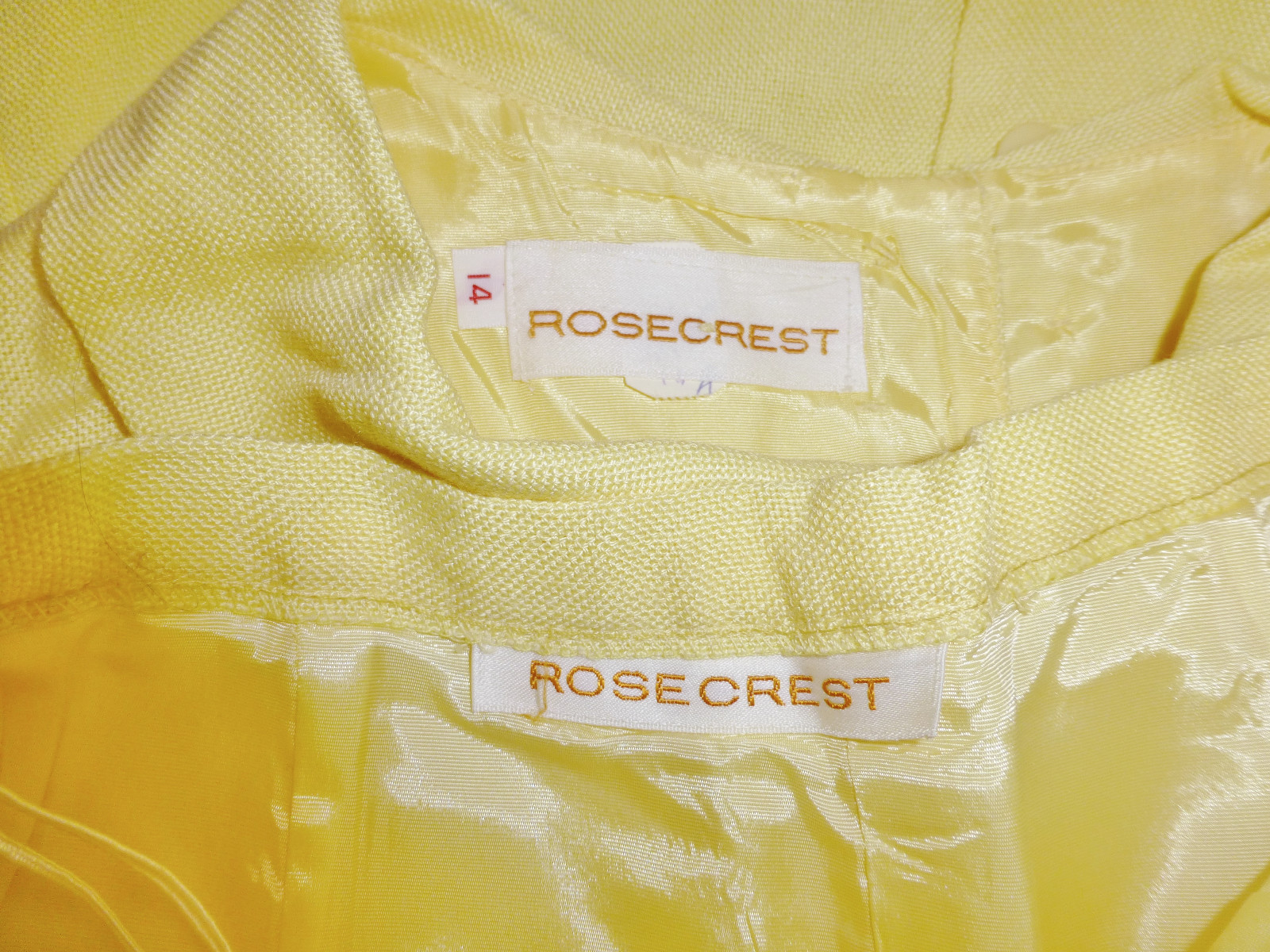 NOS Vtg 60s ROSECREST MOD Linen Yellow 2pc DRESS Pencil SKIRT Blouse Top SET