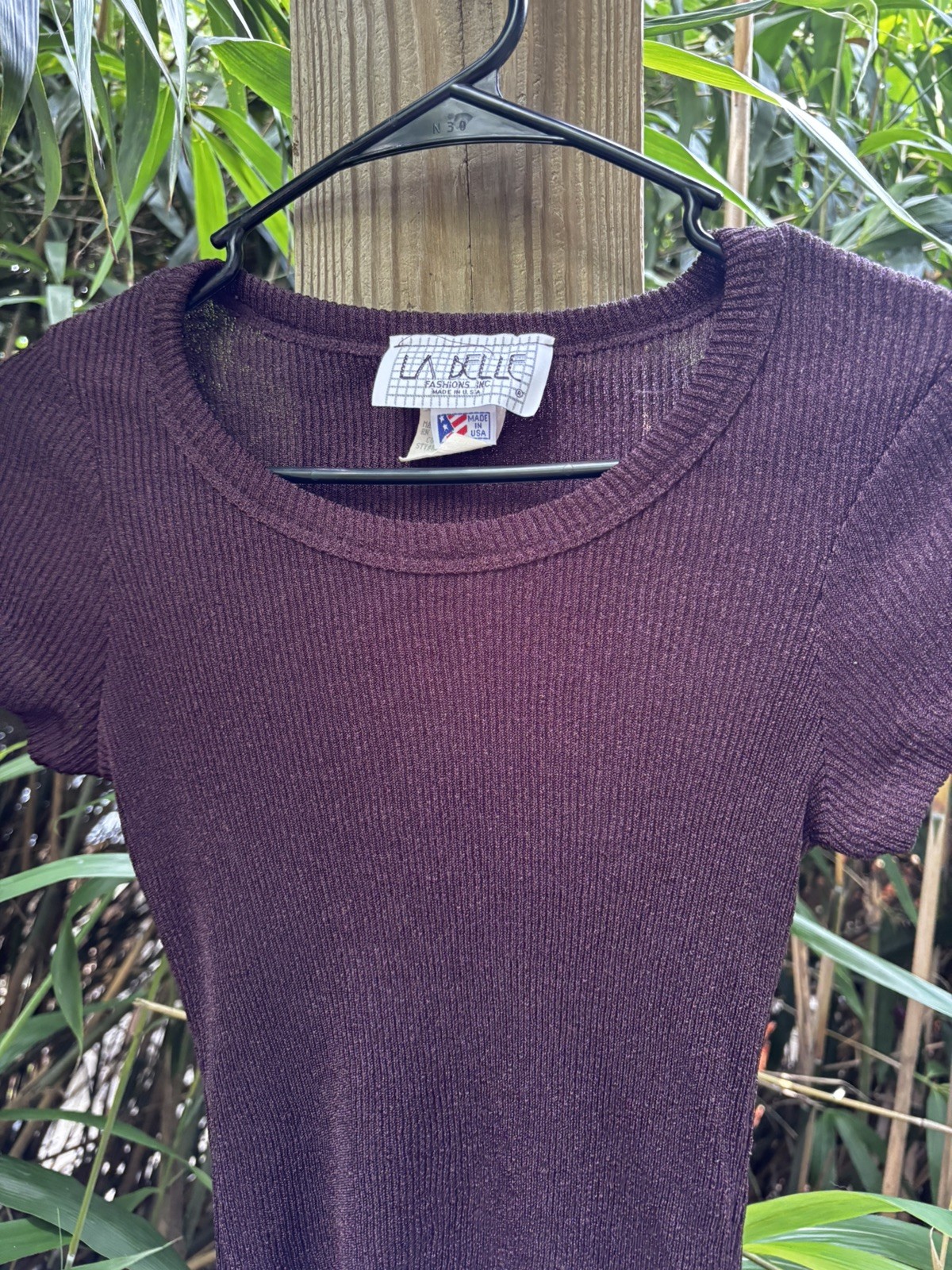 Vintage 70s Women&rsquo;s Top Brown XS Polyester Stretch Disco Short Sleeve Scoop Neck