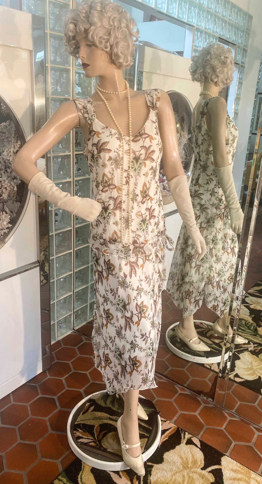 VTG 1990s copies 1920s- Floral Drop Waist Dress size 12 Fapper Gatsby