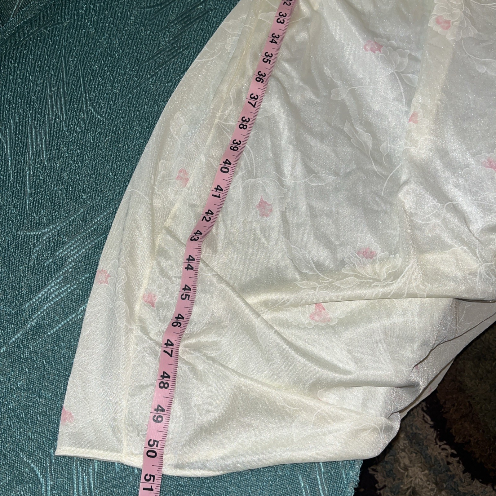 Vtg Val Mode Maxi Nightgown Medium Ivory Floral Pink Flowers Slip Chemise V Neck