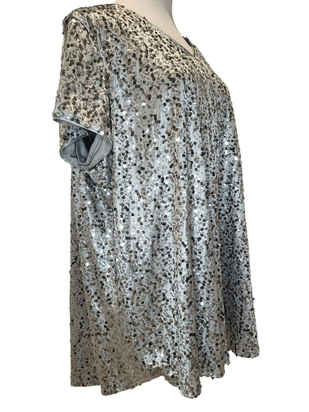 Vintage Roaman&rsquo;s Silver Sequin Sparkle Disco Glitter Glam Blouse Top Shirt 22W