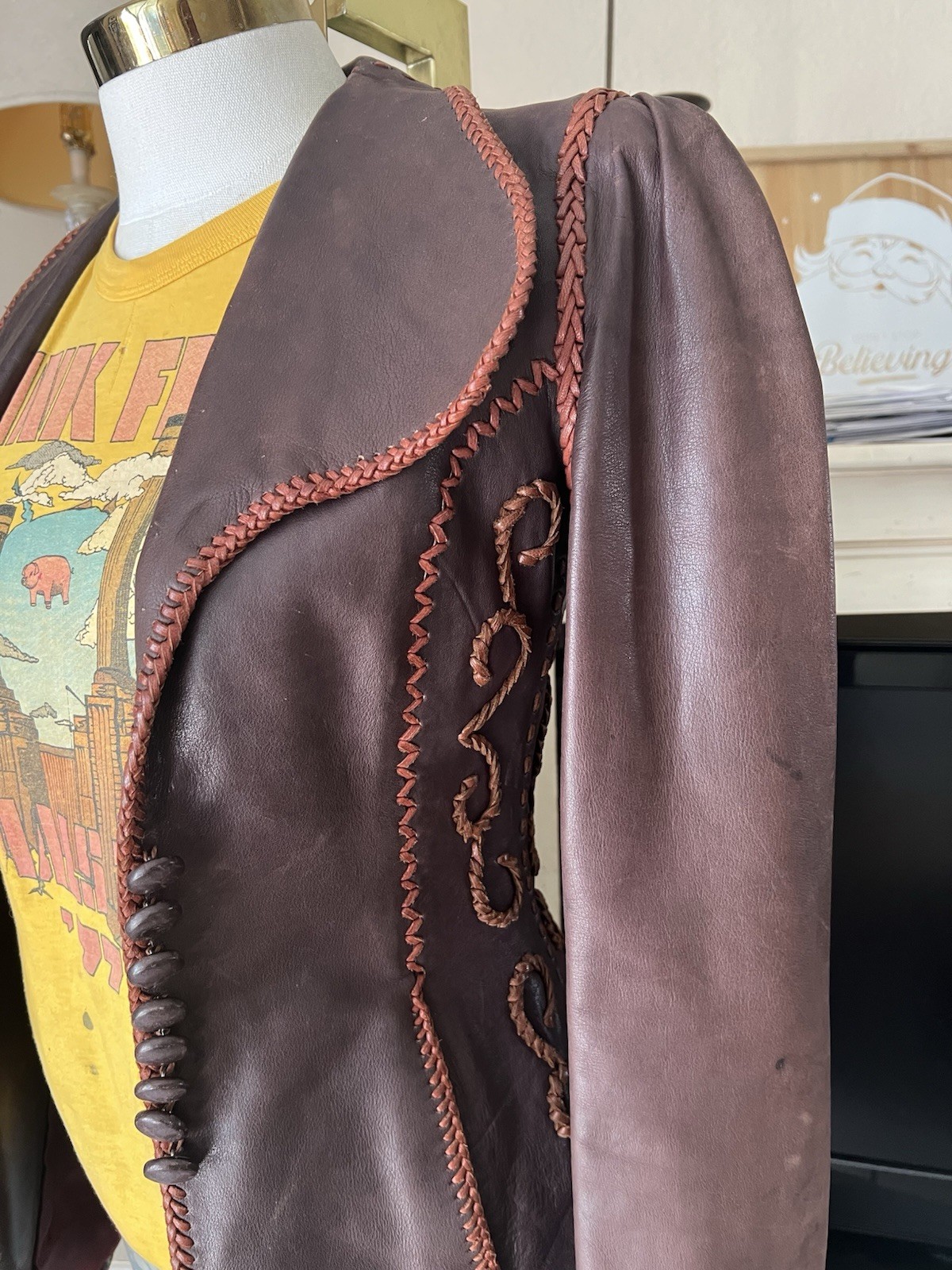 Vintage North beach Leather Co. Brown Whipstitch Blazer Jacket 5/6 RARE