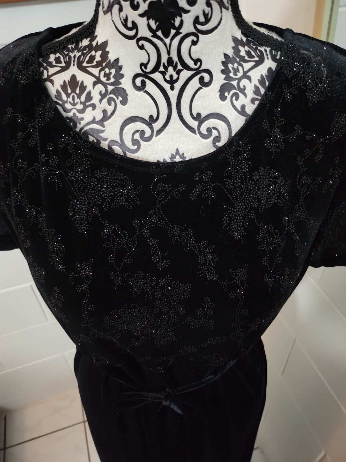 GOTHIC BLACK Dress Another Thyme Vintage 90&rsquo;s Designer Label Diamonte Velvet S