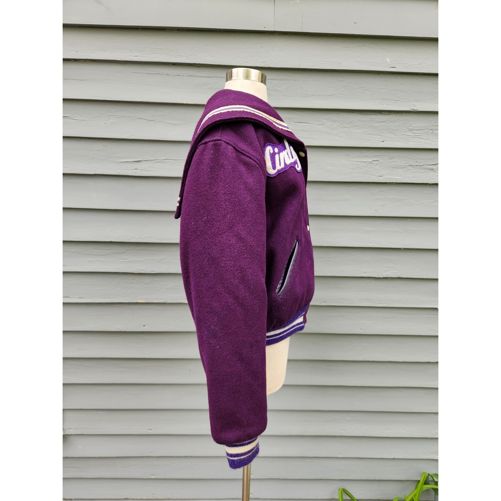Trophy Jackets Varsity Letterman Purple Wool Sailor Hood Larks Cindy 88 Large