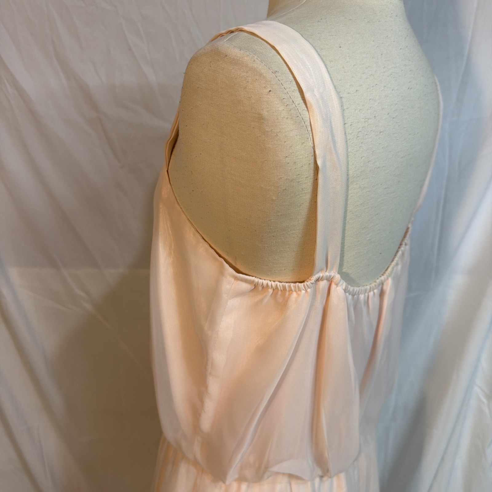 Vintage Blush Pink Polyester Chiffon Maxi Dress | Size 12 | Formal | Made in USA