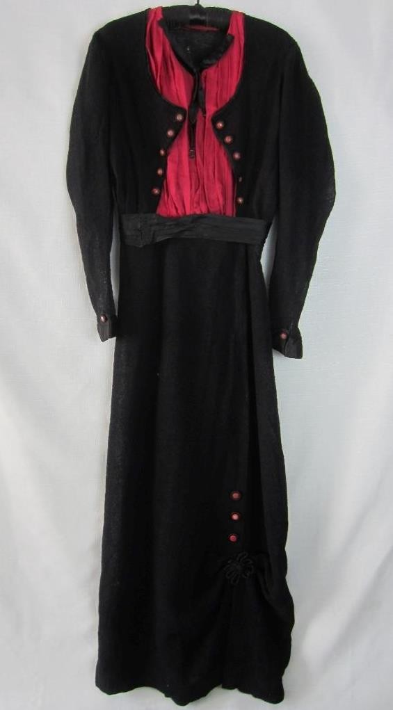Dress Ladies Woman&rsquo;s True Vintage 1930&rsquo;s – Black Wool, Silk – Early Art Deco