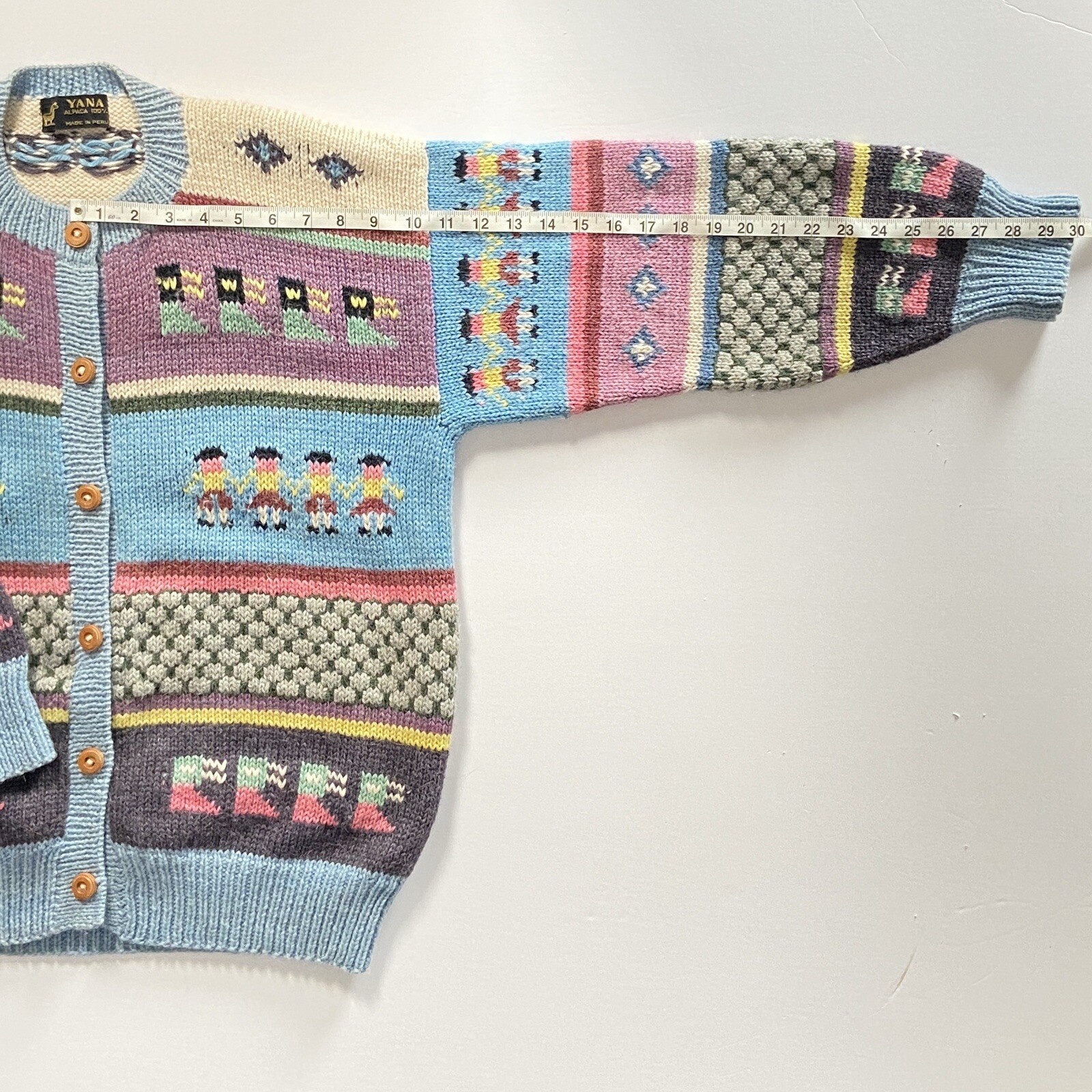 100% Alpaca Wool $250 Vintage Peruvian Cardigan Handmade by Yana, SZ L/XL, EUC