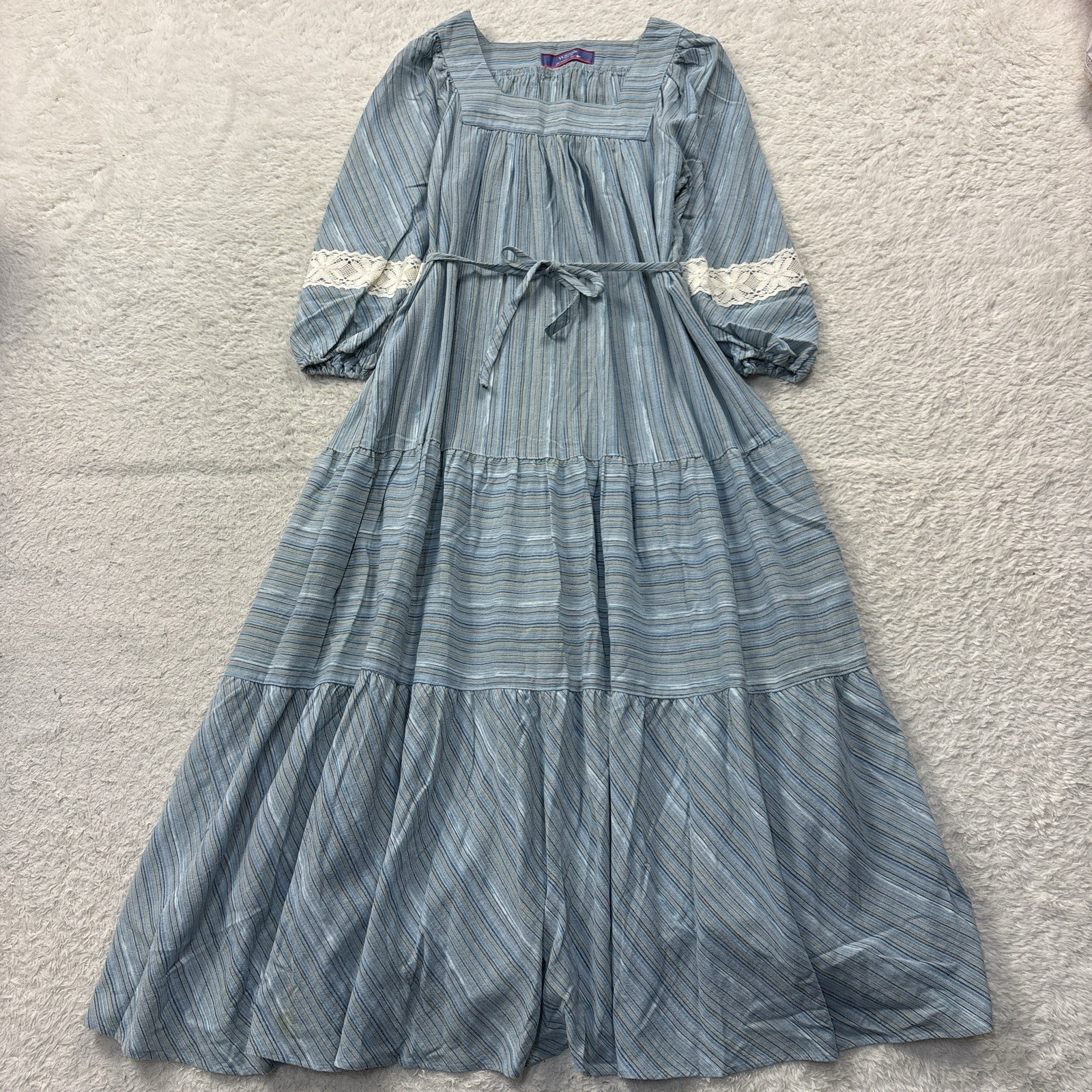 WACOAL JAPAN Vintage Night Dress Nightgown Maxi Length Lace blue nightie