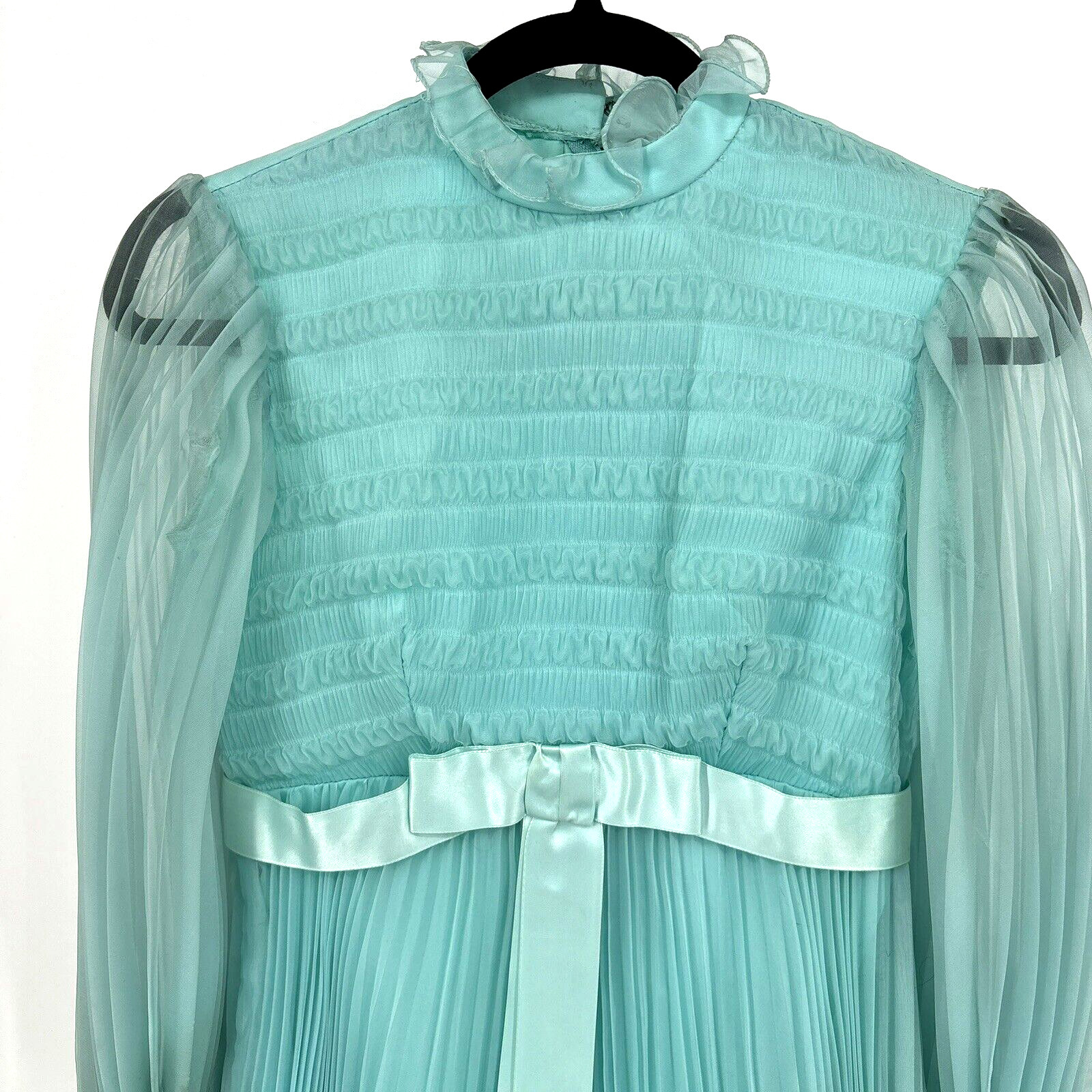 Vintage 1950&rsquo;s Montgomery Ward Aqua Chiffon Dress Gown 26&Prime; Waist Tags *READ*