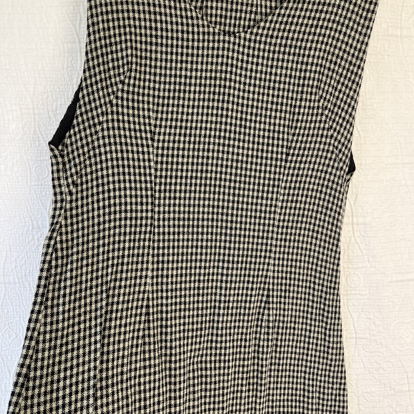 Vintage Wool Gingham Plaid Jumper Dress Pinafore Black Grey Homemade Pullover M