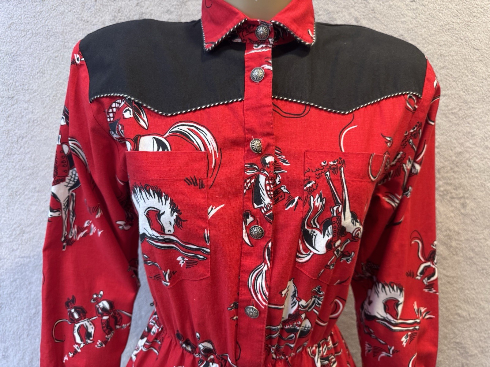 VTG Circle T Marilyn Lenox DRESS Rodeo Equestrian Cowgirl Western Cotton S/M 80s