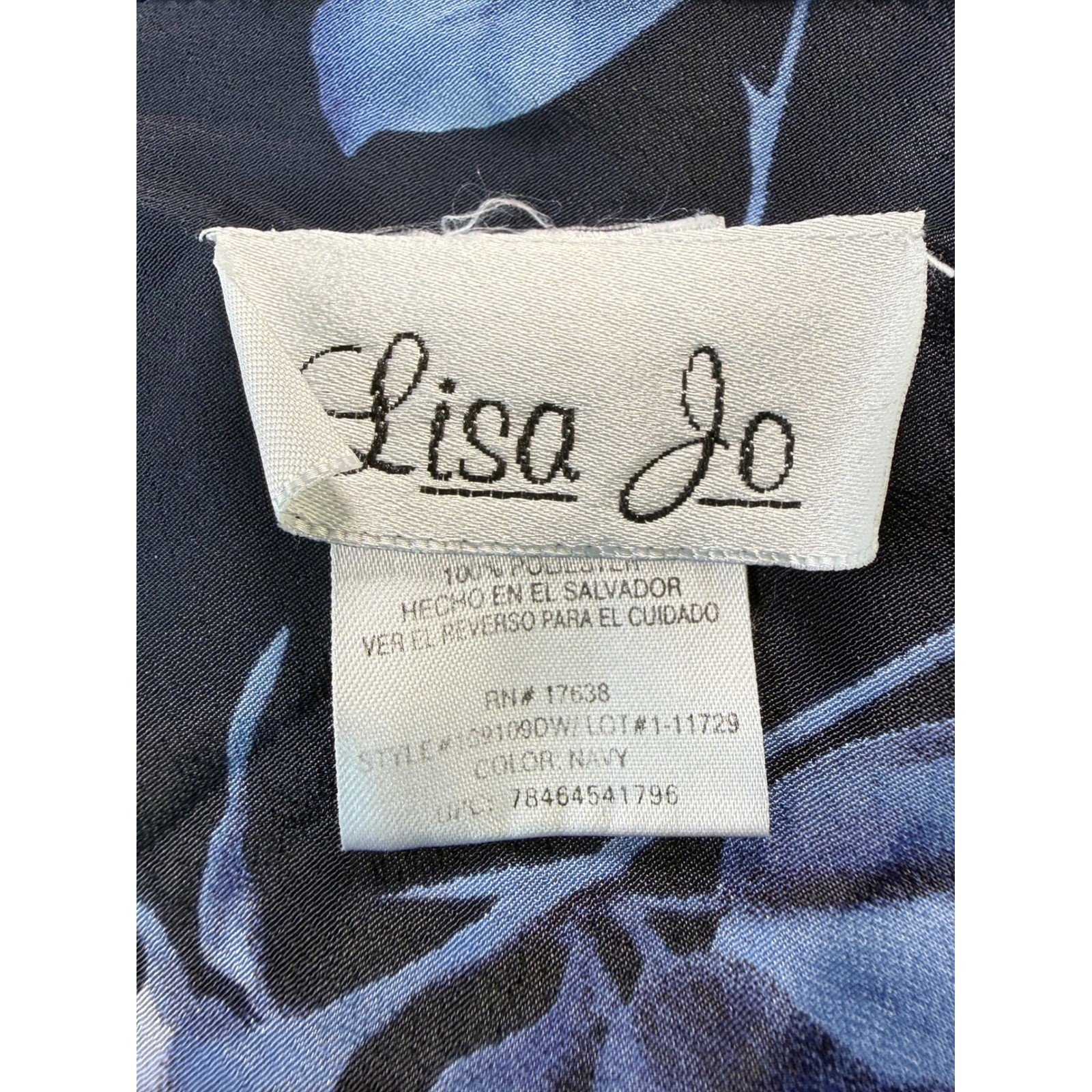 Lisa Jo Floral Midi Dress Women Large Navy Blue Vintage 90s Y2K Tie Shoulder