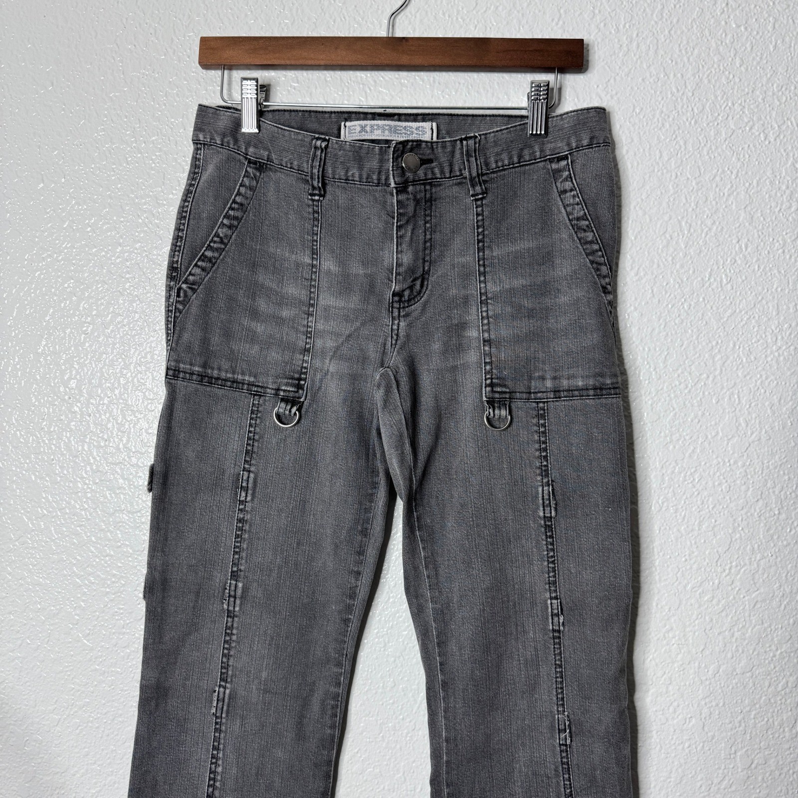 Vintage Y2K Express Precision Fit Low Rise Jeans Womens 8 VTG Utility Denim Gray