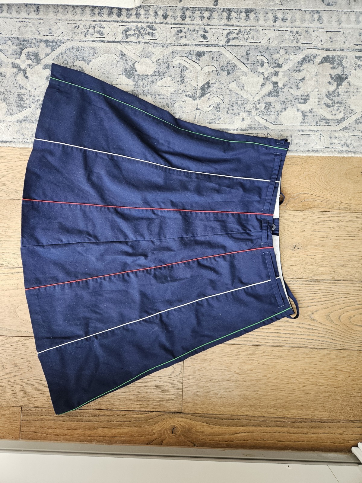 True Vintage 1970s Cotton Poly Blend Navy Blue Tie Waist Skirt Size M