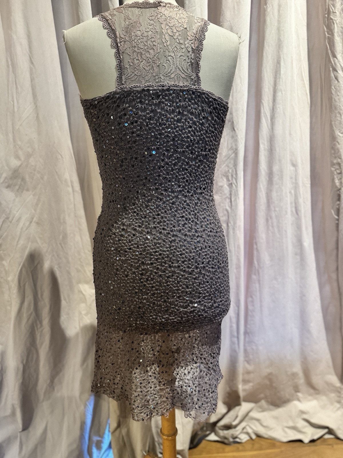 Vintage Ann Ferriday Stretch Embroidered Pucker Sequin Siren Dress S