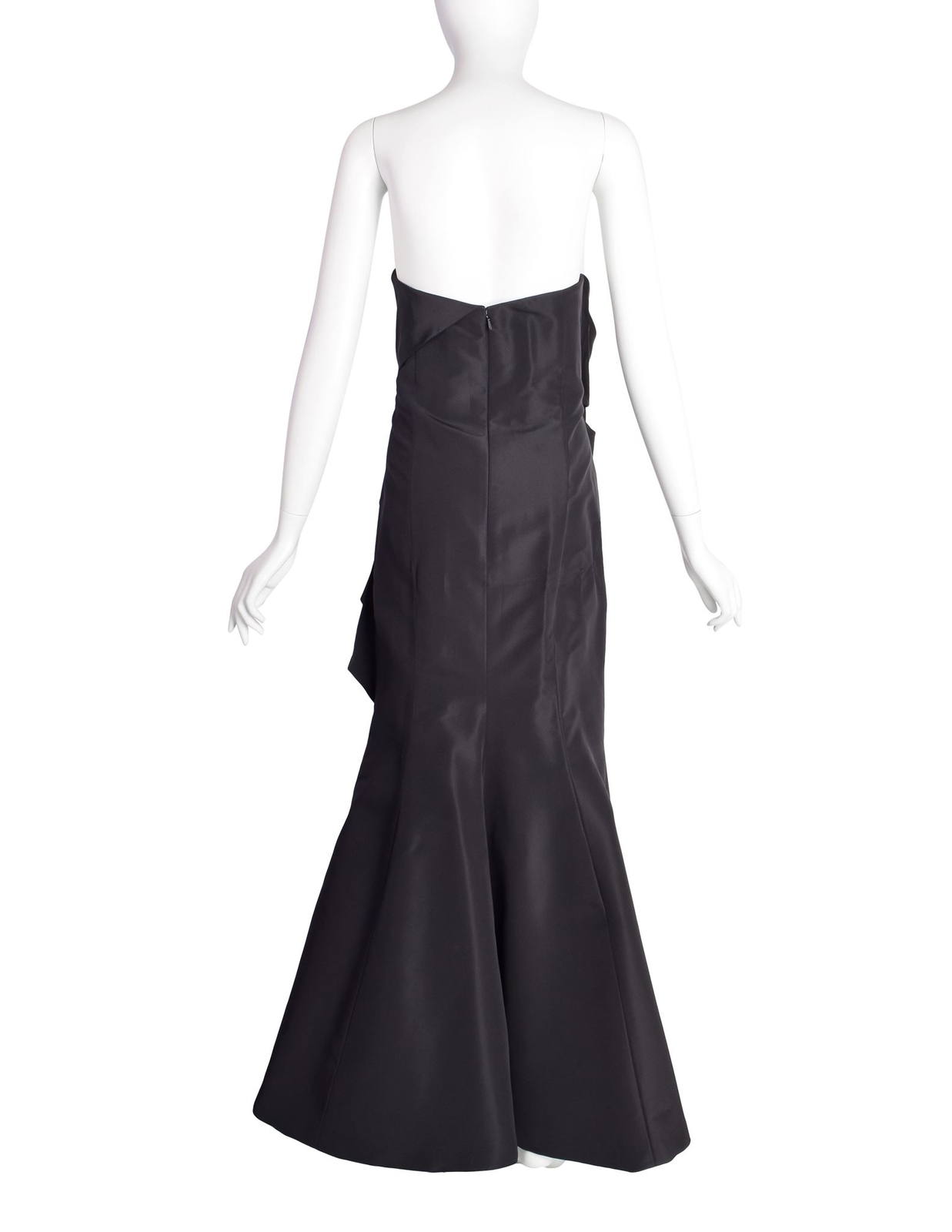 Carolina Herrera Vintage Black Silk Faille Gathered Knot Evening Gown