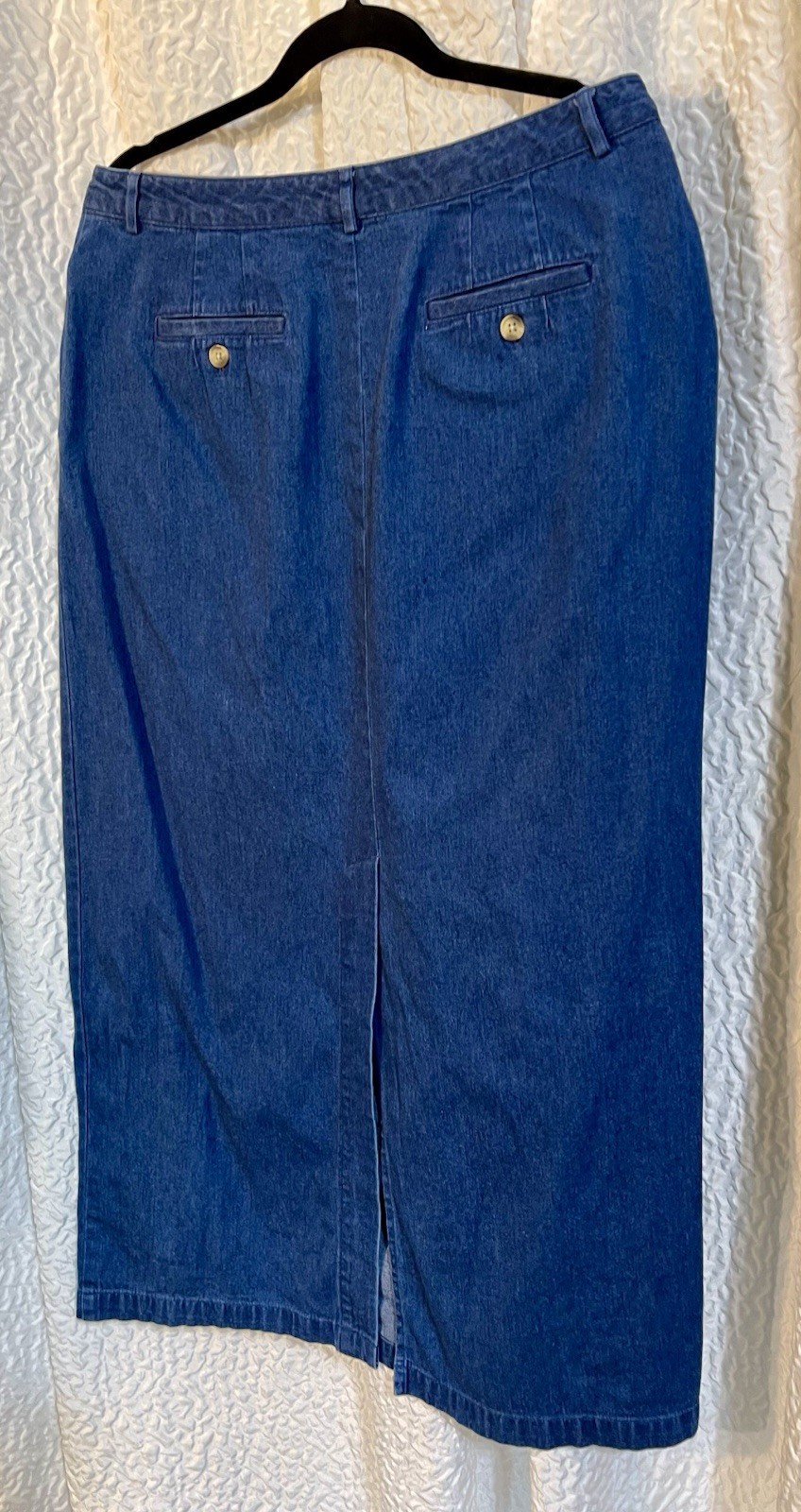 Vintage Talbots Deep Blue💙100% Cotton Denim Maxi Skirt Size 14 Long Slit EUC