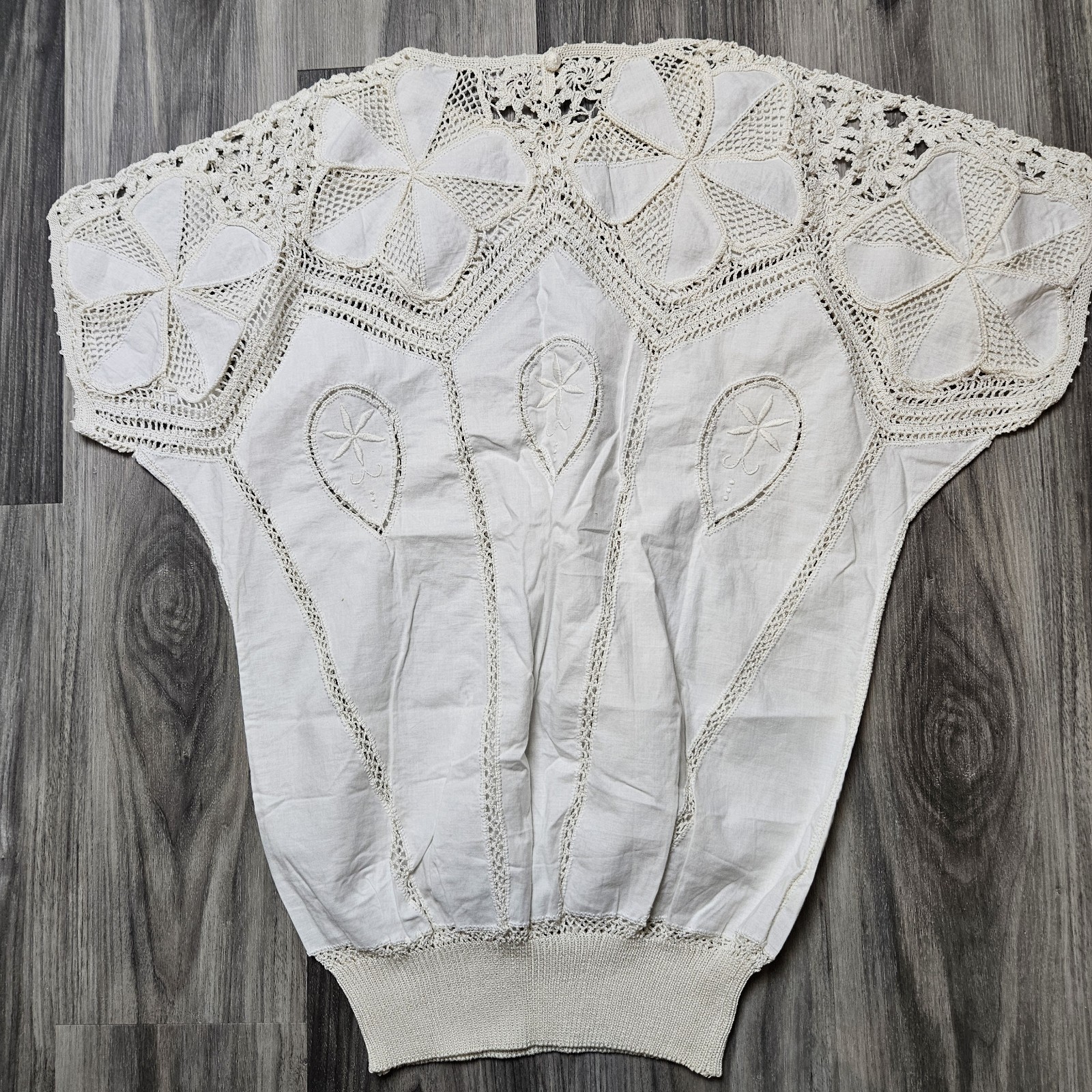 VTG NOS Hand Made BANDO Crochet Lace 100% Cotton Linen Tunic Large Women&rsquo;s Top