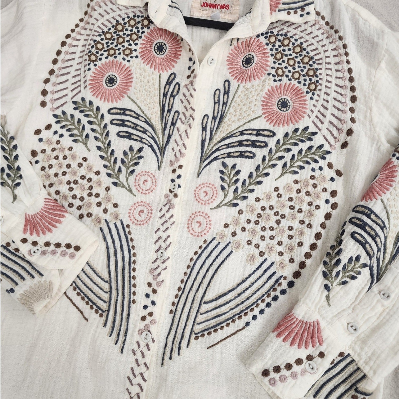Johnny Was Palladium Floral Embroidered Quilted Top Boho Cottagecore Whimsigoth