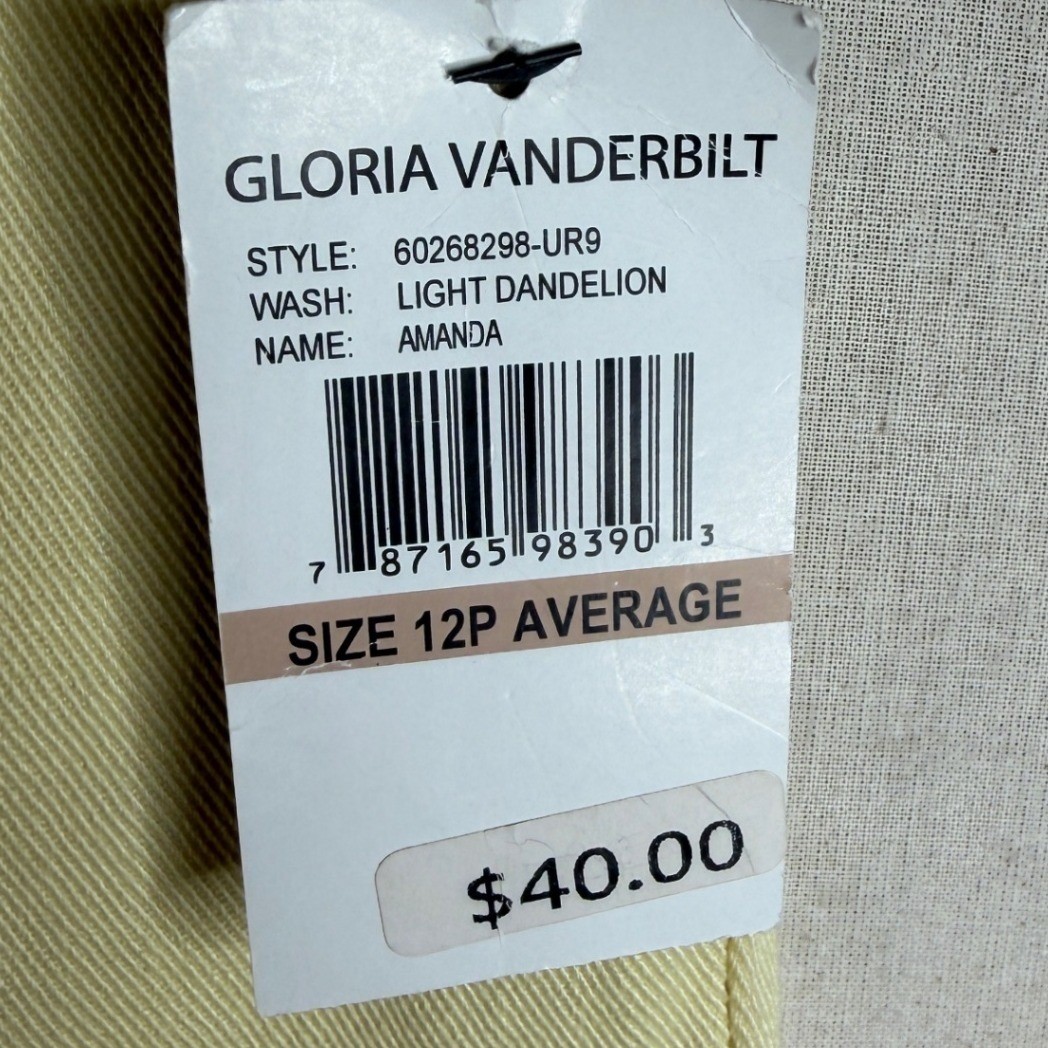 New Gloria Vanderbilt Amanda Jeans size 12 Petite Light Yellow
