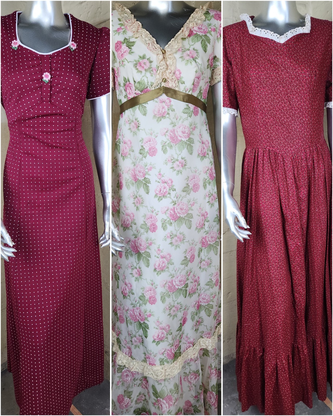 Vintage 1970s Maxi Dress Lot Of 3 Resale