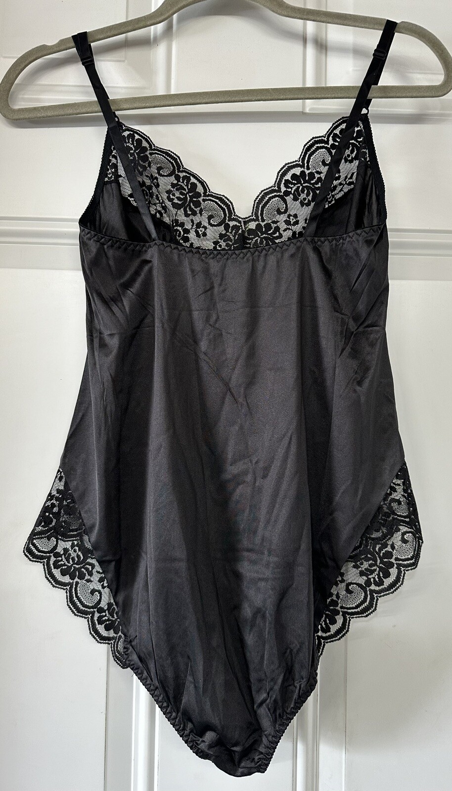 Vtg Maidenform Chantilly Lace Nylon Black Bodysuit Black Pink Rose Size M 36