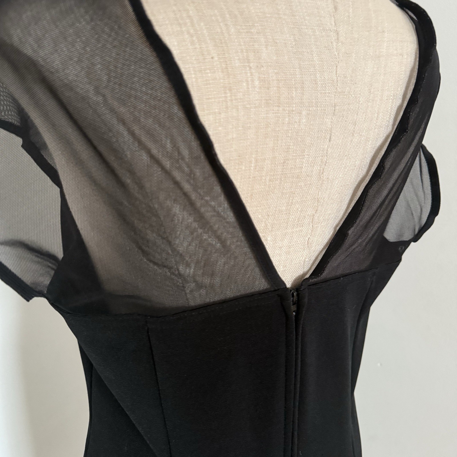 Vintage Boulevard De Paris Fitted Black Dress Size 12 Stretch Knit Sheer