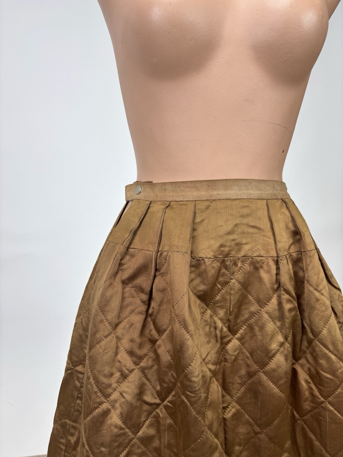 Antique 1890s Victorian Copper Brown Silk Quilted Winter Skirt Pioneerwear AS IS