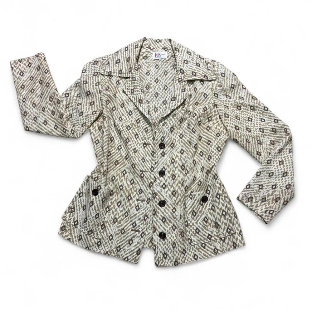 R&K Originals vintage Cream and brown 80s pattern designed blazer boho vibe 10