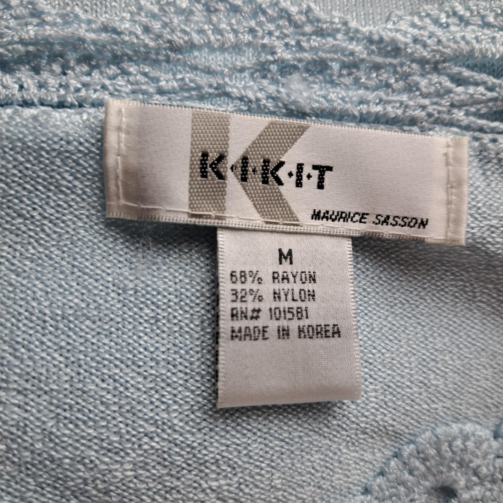 VTG Kikit Pullover Sweater Crochet Trim Light Blue Long Sleeves Size M