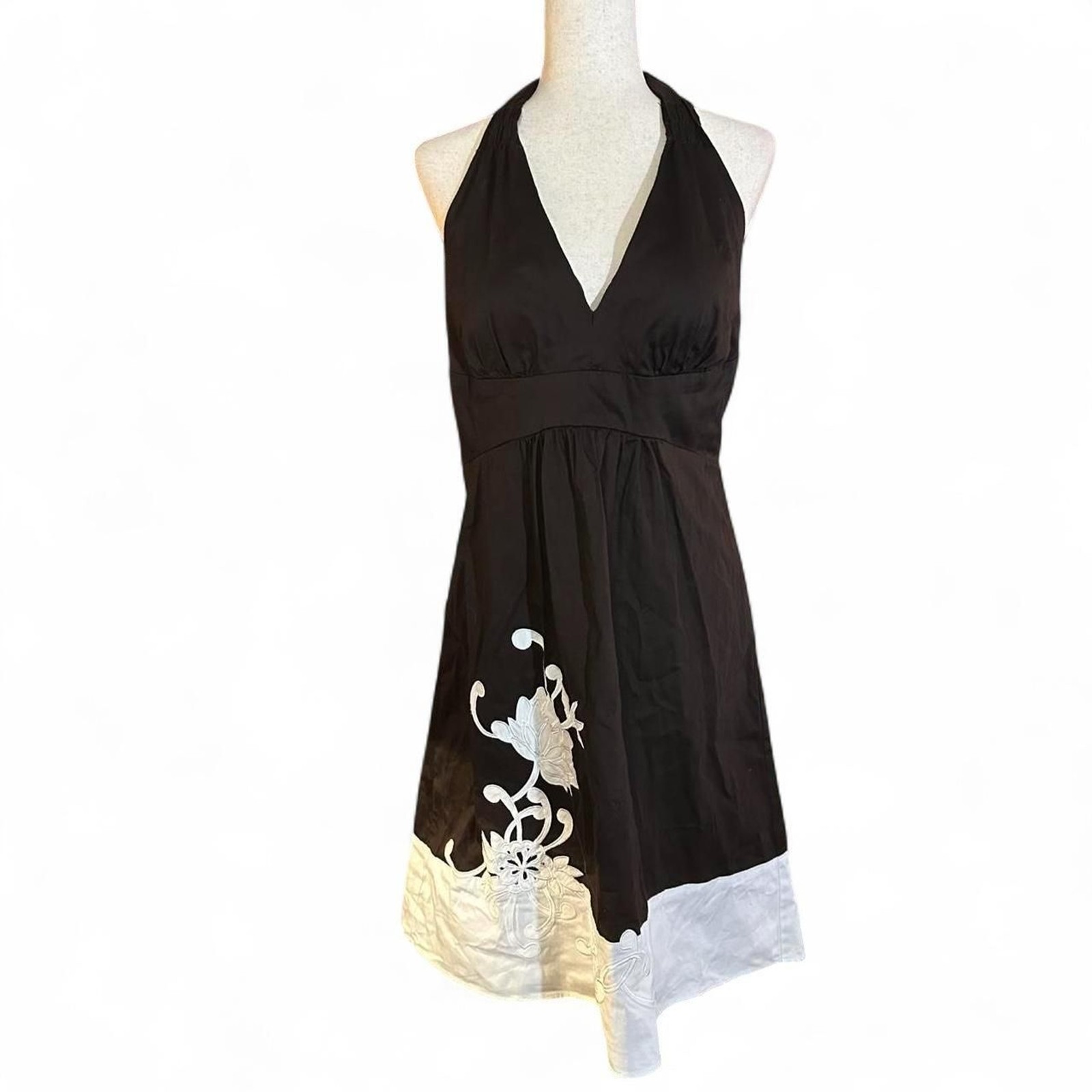 Kim Rogers Brown and Cream Halter Neck Mini Casual Floral Sun Dress