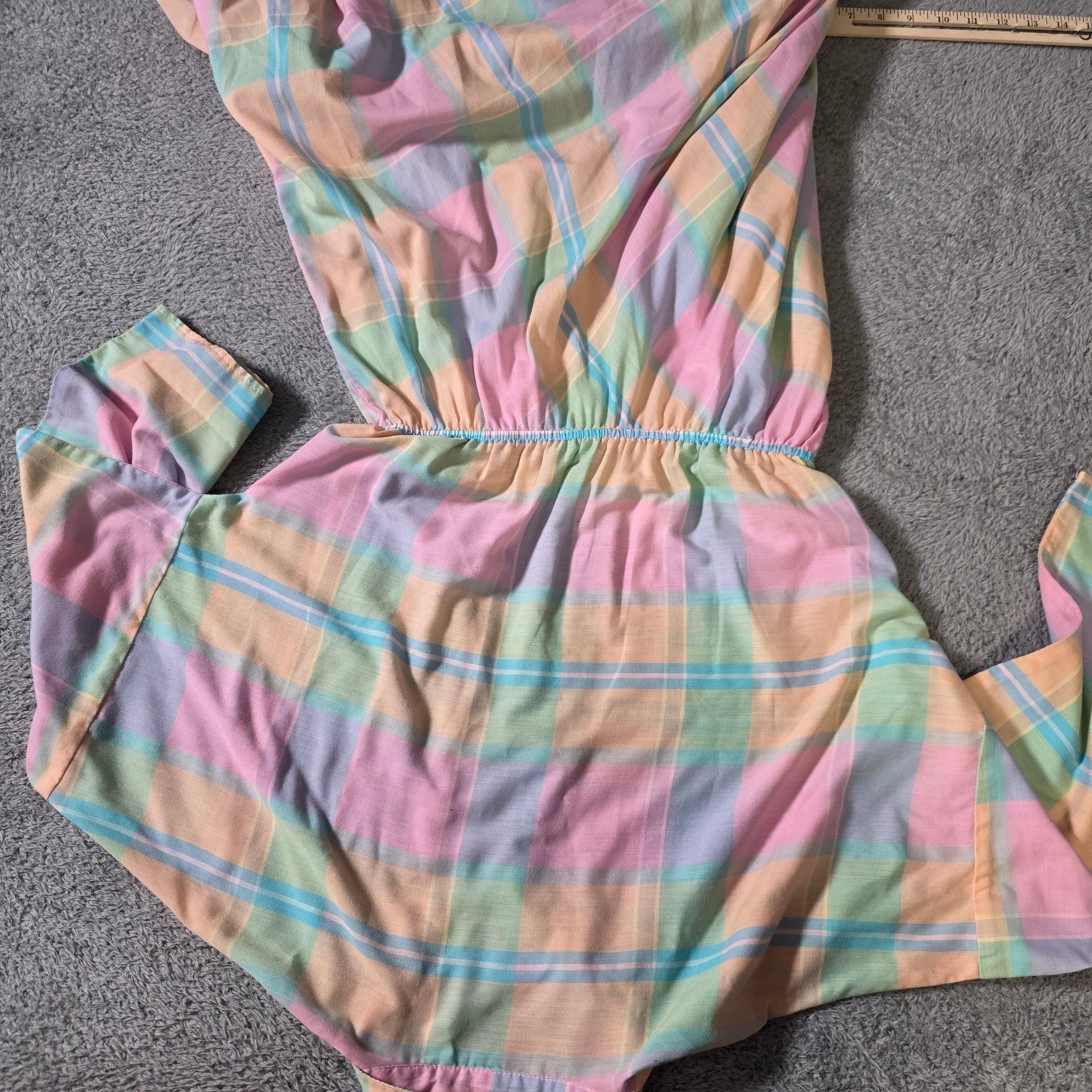 The American Shirt Dress Womens M Pastel Plaid Button Front Elastic Waist Pocket