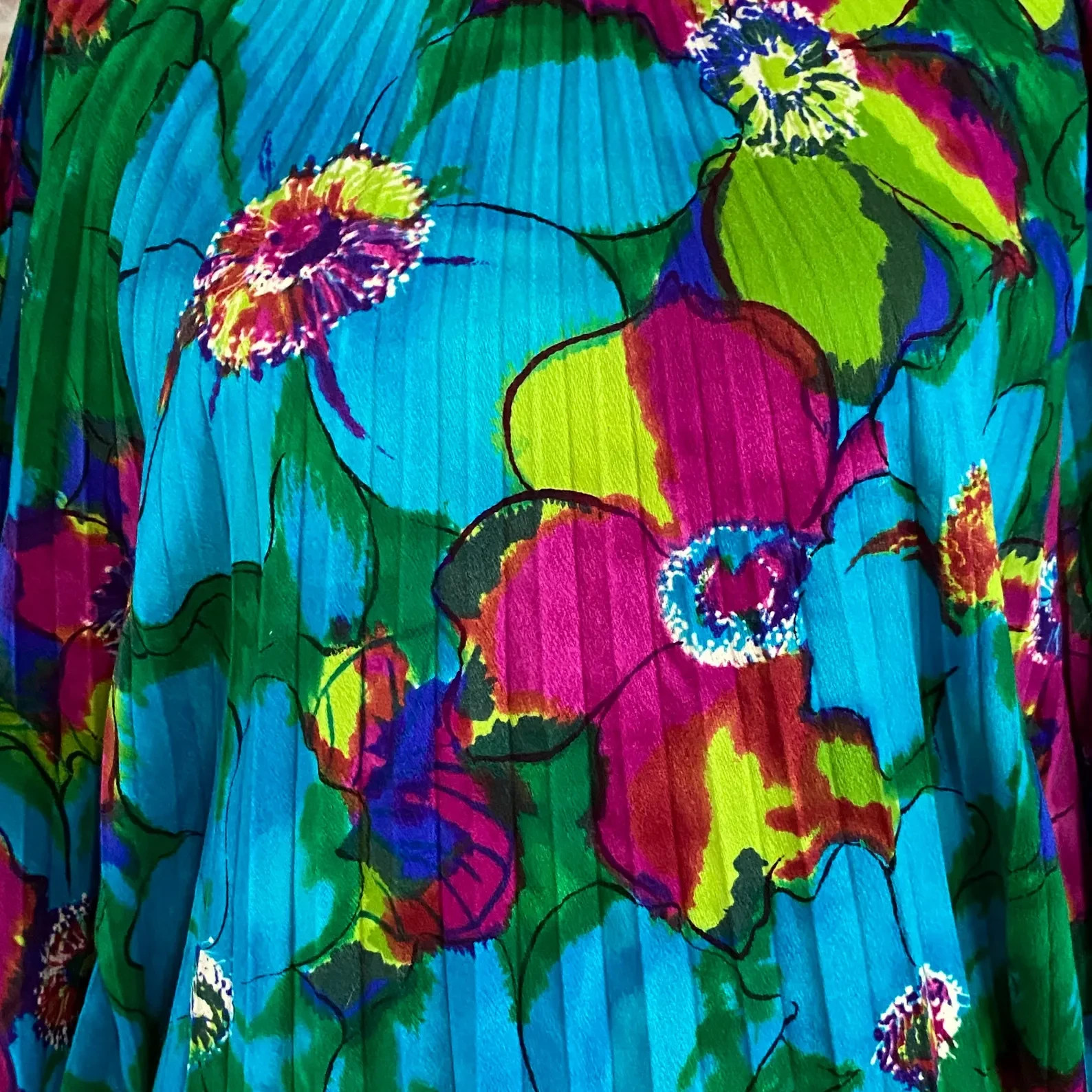 Womens 1970s Vintage Floral Caftan Dress One Size