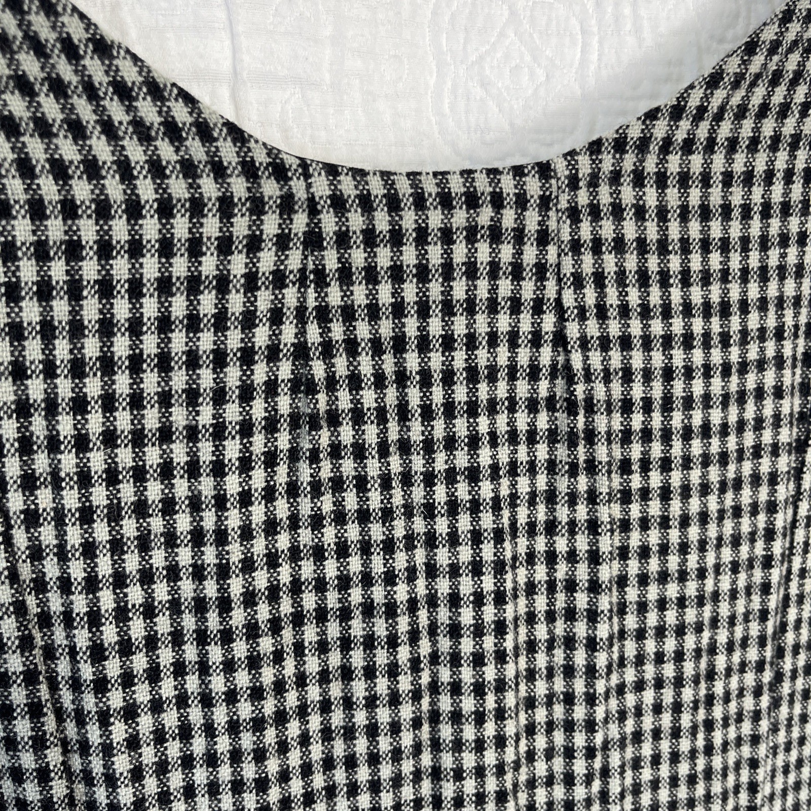 Vintage Wool Gingham Plaid Jumper Dress Pinafore Black Grey Homemade Pullover M
