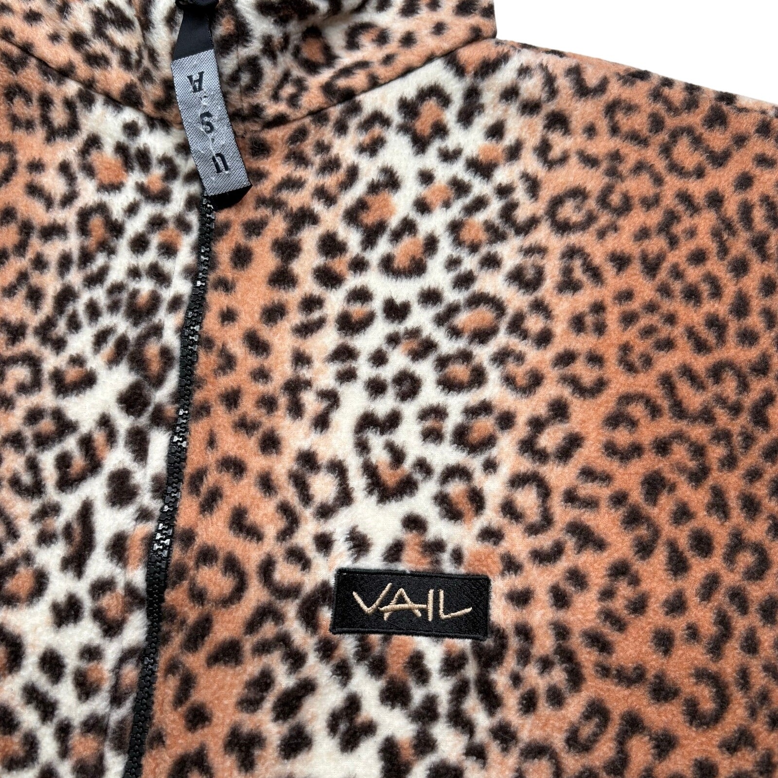 Vintage 90s Vail Leopard Print Fleece Jacket Made in USA Small Full Zip Animal