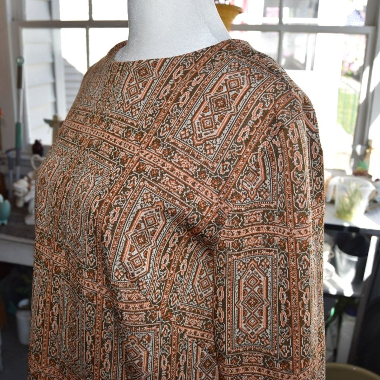 Vintage 60s 70s Mod Geometric Shift Dress Boho Lounge Maxi Large